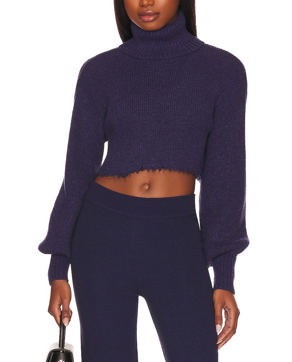 L'Academie Cropped Navy Lucia Turtleneck Sweater Size M